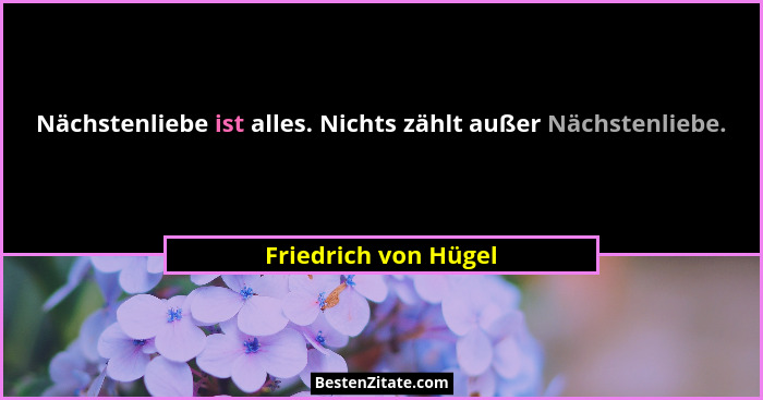 Nächstenliebe ist alles. Nichts zählt außer Nächstenliebe.... - Friedrich von Hügel