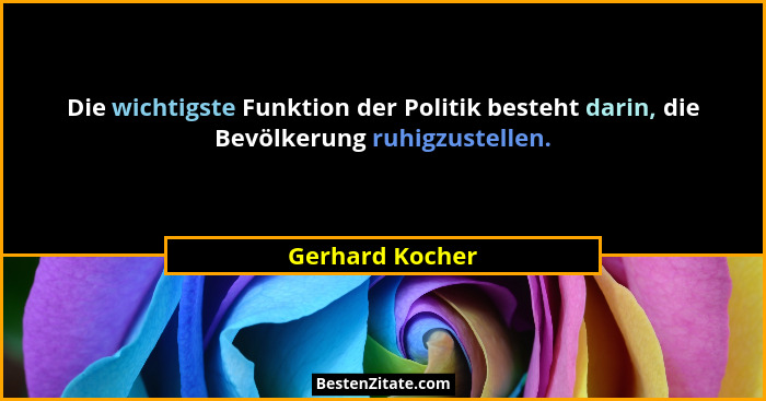 Die wichtigste Funktion der Politik besteht darin, die Bevölkerung ruhigzustellen.... - Gerhard Kocher