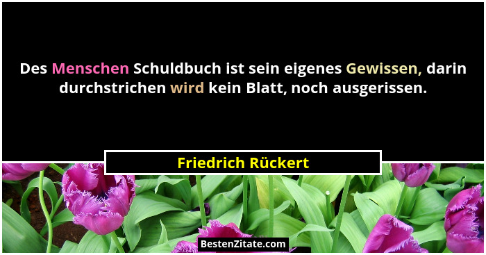 Des Menschen Schuldbuch ist sein eigenes Gewissen, darin durchstrichen wird kein Blatt, noch ausgerissen.... - Friedrich Rückert