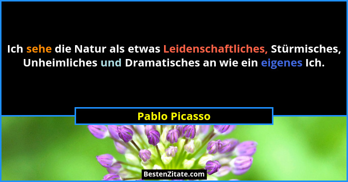 Ich sehe die Natur als etwas Leidenschaftliches, Stürmisches, Unheimliches und Dramatisches an wie ein eigenes Ich.... - Pablo Picasso