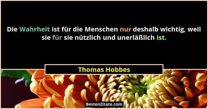 Die Wahrheit ist für die Menschen nur deshalb wichtig, weil sie für sie nützlich und unerläßlich ist.... - Thomas Hobbes