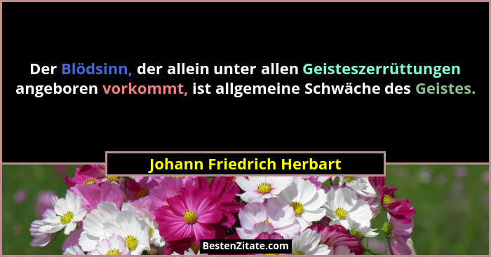 Der Blödsinn, der allein unter allen Geisteszerrüttungen angeboren vorkommt, ist allgemeine Schwäche des Geistes.... - Johann Friedrich Herbart
