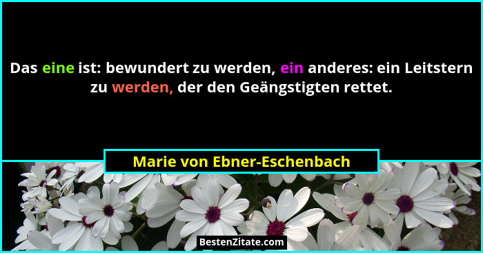 Das eine ist: bewundert zu werden, ein anderes: ein Leitstern zu werden, der den Geängstigten rettet.... - Marie von Ebner-Eschenbach