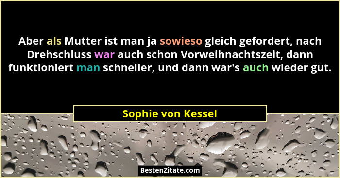 Aber als Mutter ist man ja sowieso gleich gefordert, nach Drehschluss war auch schon Vorweihnachtszeit, dann funktioniert man schn... - Sophie von Kessel