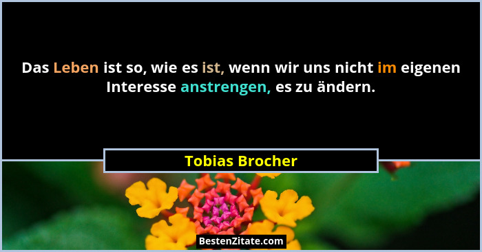 Das Leben ist so, wie es ist, wenn wir uns nicht im eigenen Interesse anstrengen, es zu ändern.... - Tobias Brocher
