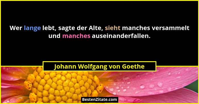 Wer lange lebt, sagte der Alte, sieht manches versammelt und manches auseinanderfallen.... - Johann Wolfgang von Goethe