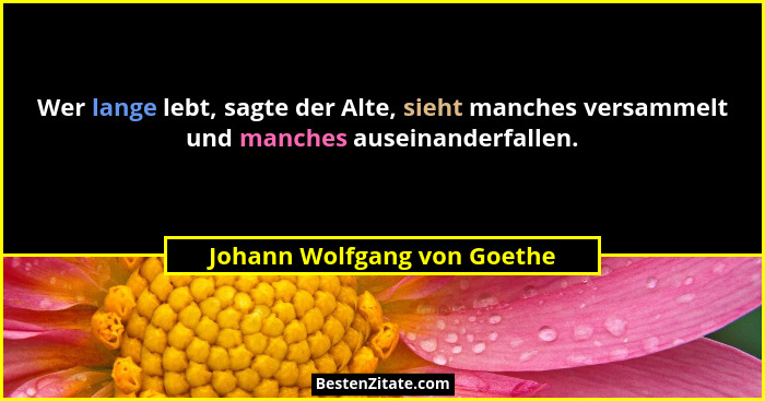 Wer lange lebt, sagte der Alte, sieht manches versammelt und manches auseinanderfallen.... - Johann Wolfgang von Goethe