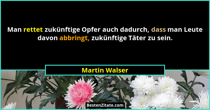 Man rettet zukünftige Opfer auch dadurch, dass man Leute davon abbringt, zukünftige Täter zu sein.... - Martin Walser