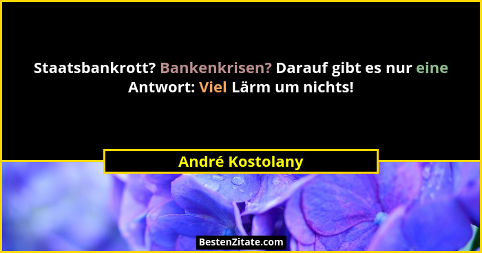 Staatsbankrott? Bankenkrisen? Darauf gibt es nur eine Antwort: Viel Lärm um nichts!... - André Kostolany
