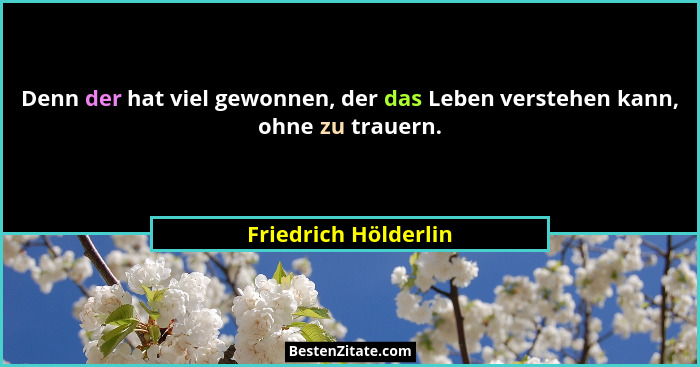 Denn der hat viel gewonnen, der das Leben verstehen kann, ohne zu trauern.... - Friedrich Hölderlin