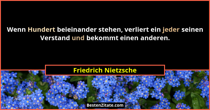 Wenn Hundert beieinander stehen, verliert ein jeder seinen Verstand und bekommt einen anderen.... - Friedrich Nietzsche