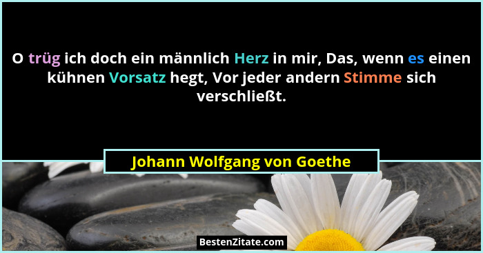 O trüg ich doch ein männlich Herz in mir, Das, wenn es einen kühnen Vorsatz hegt, Vor jeder andern Stimme sich verschließ... - Johann Wolfgang von Goethe