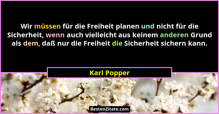 Wir müssen für die Freiheit planen und nicht für die Sicherheit, wenn auch vielleicht aus keinem anderen Grund als dem, daß nur die Frei... - Karl Popper