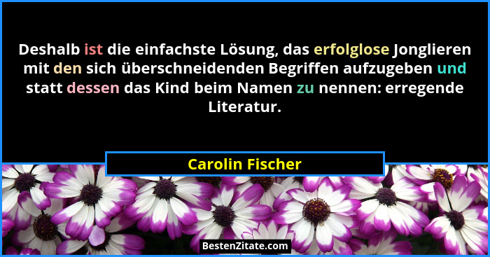 Deshalb ist die einfachste Lösung, das erfolglose Jonglieren mit den sich überschneidenden Begriffen aufzugeben und statt dessen das... - Carolin Fischer