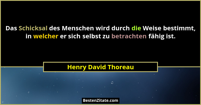 Das Schicksal des Menschen wird durch die Weise bestimmt, in welcher er sich selbst zu betrachten fähig ist.... - Henry David Thoreau