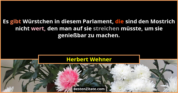 Es gibt Würstchen in diesem Parlament, die sind den Mostrich nicht wert, den man auf sie streichen müsste, um sie genießbar zu machen... - Herbert Wehner