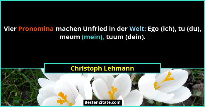 Vier Pronomina machen Unfried in der Welt: Ego (ich), tu (du), meum (mein), tuum (dein).... - Christoph Lehmann
