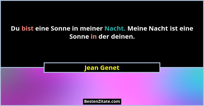 Du bist eine Sonne in meiner Nacht. Meine Nacht ist eine Sonne in der deinen.... - Jean Genet