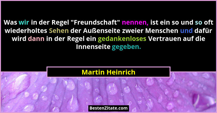 Was wir in der Regel "Freundschaft" nennen, ist ein so und so oft wiederholtes Sehen der Außenseite zweier Menschen und dafü... - Martin Heinrich
