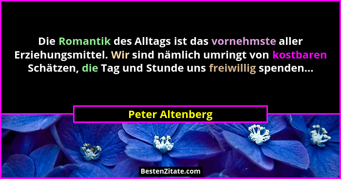 Die Romantik des Alltags ist das vornehmste aller Erziehungsmittel. Wir sind nämlich umringt von kostbaren Schätzen, die Tag und Stu... - Peter Altenberg