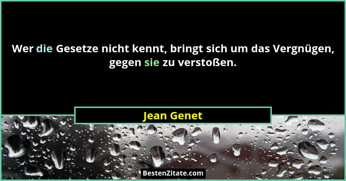 Wer die Gesetze nicht kennt, bringt sich um das Vergnügen, gegen sie zu verstoßen.... - Jean Genet