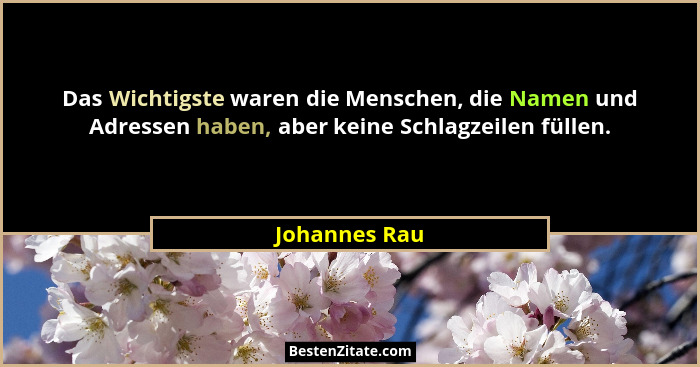 Das Wichtigste waren die Menschen, die Namen und Adressen haben, aber keine Schlagzeilen füllen.... - Johannes Rau