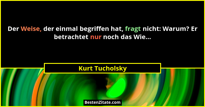 Der Weise, der einmal begriffen hat, fragt nicht: Warum? Er betrachtet nur noch das Wie...... - Kurt Tucholsky