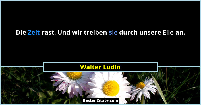 Die Zeit rast. Und wir treiben sie durch unsere Eile an.... - Walter Ludin