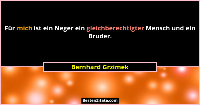 Für mich ist ein Neger ein gleichberechtigter Mensch und ein Bruder.... - Bernhard Grzimek