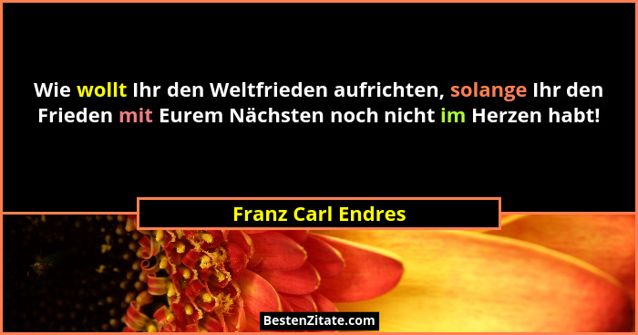 Wie wollt Ihr den Weltfrieden aufrichten, solange Ihr den Frieden mit Eurem Nächsten noch nicht im Herzen habt!... - Franz Carl Endres