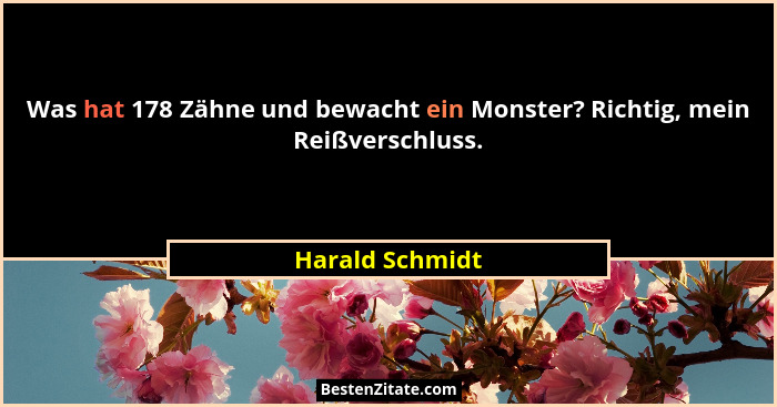 Was hat 178 Zähne und bewacht ein Monster? Richtig, mein Reißverschluss.... - Harald Schmidt