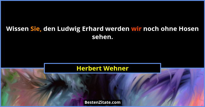 Wissen Sie, den Ludwig Erhard werden wir noch ohne Hosen sehen.... - Herbert Wehner