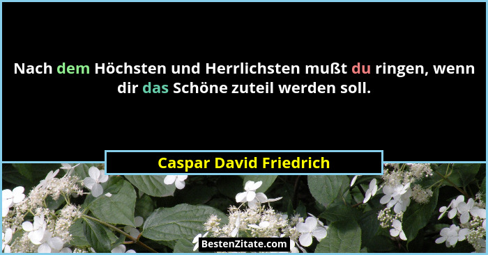 Nach dem Höchsten und Herrlichsten mußt du ringen, wenn dir das Schöne zuteil werden soll.... - Caspar David Friedrich