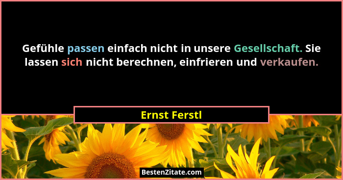 Gefühle passen einfach nicht in unsere Gesellschaft. Sie lassen sich nicht berechnen, einfrieren und verkaufen.... - Ernst Ferstl