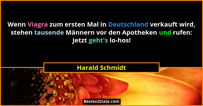 Wenn Viagra zum ersten Mal in Deutschland verkauft wird, stehen tausende Männern vor den Apotheken und rufen: Jetzt geht's lo-hos... - Harald Schmidt
