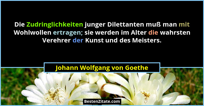 Die Zudringlichkeiten junger Dilettanten muß man mit Wohlwollen ertragen; sie werden im Alter die wahrsten Verehrer der K... - Johann Wolfgang von Goethe