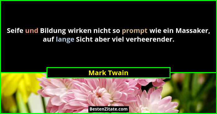 Seife und Bildung wirken nicht so prompt wie ein Massaker, auf lange Sicht aber viel verheerender.... - Mark Twain