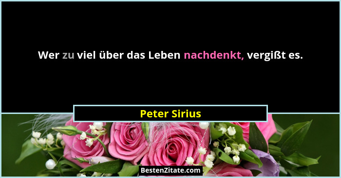 Wer zu viel über das Leben nachdenkt, vergißt es.... - Peter Sirius