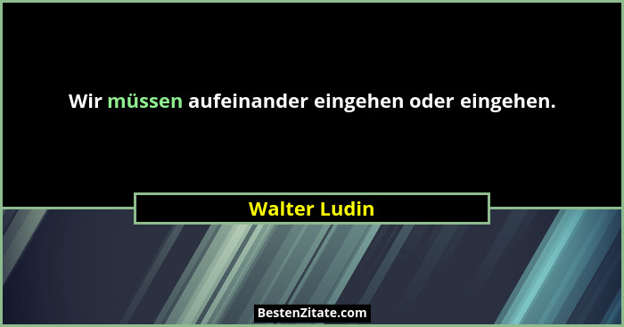Wir müssen aufeinander eingehen oder eingehen.... - Walter Ludin