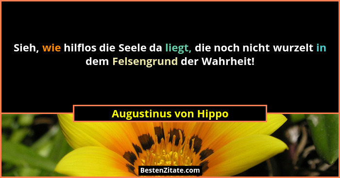 Sieh, wie hilflos die Seele da liegt, die noch nicht wurzelt in dem Felsengrund der Wahrheit!... - Augustinus von Hippo