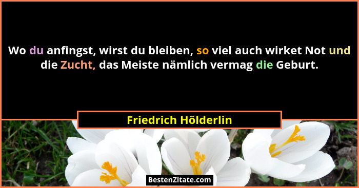 Wo du anfingst, wirst du bleiben, so viel auch wirket Not und die Zucht, das Meiste nämlich vermag die Geburt.... - Friedrich Hölderlin
