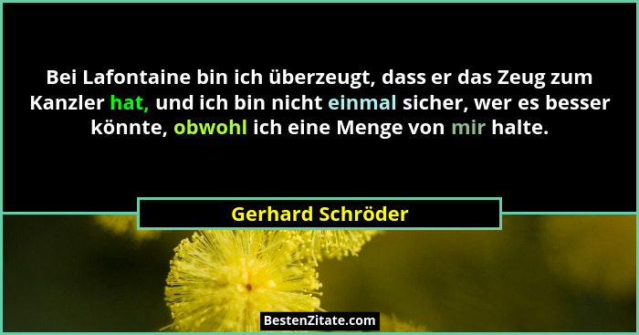 Bei Lafontaine bin ich überzeugt, dass er das Zeug zum Kanzler hat, und ich bin nicht einmal sicher, wer es besser könnte, obwohl i... - Gerhard Schröder