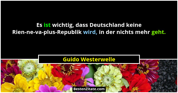 Es ist wichtig, dass Deutschland keine Rien-ne-va-plus-Republik wird, in der nichts mehr geht.... - Guido Westerwelle