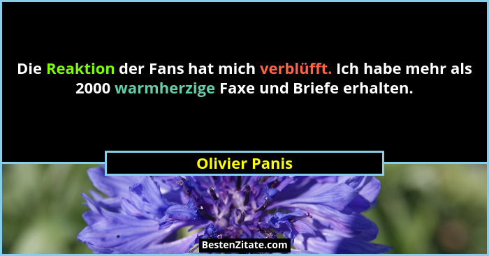 Die Reaktion der Fans hat mich verblüfft. Ich habe mehr als 2000 warmherzige Faxe und Briefe erhalten.... - Olivier Panis