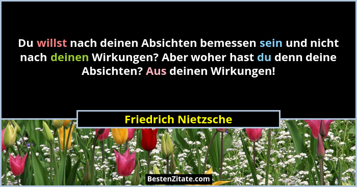 Du willst nach deinen Absichten bemessen sein und nicht nach deinen Wirkungen? Aber woher hast du denn deine Absichten? Aus dein... - Friedrich Nietzsche