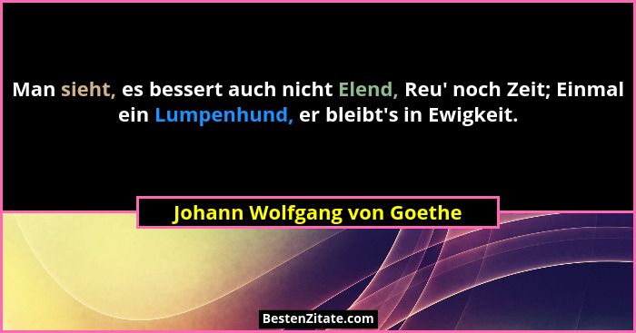 Man sieht, es bessert auch nicht Elend, Reu' noch Zeit; Einmal ein Lumpenhund, er bleibt's in Ewigkeit.... - Johann Wolfgang von Goethe