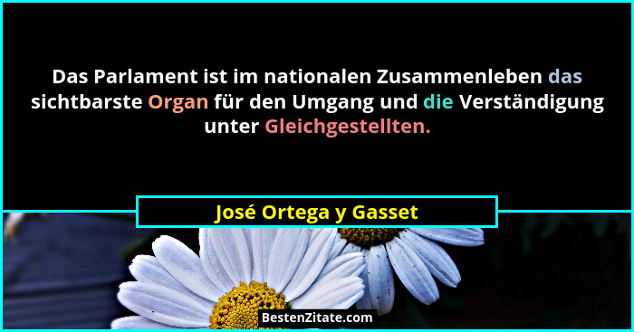 Das Parlament ist im nationalen Zusammenleben das sichtbarste Organ für den Umgang und die Verständigung unter Gleichgestellten... - José Ortega y Gasset