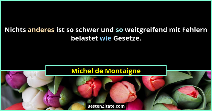 Nichts anderes ist so schwer und so weitgreifend mit Fehlern belastet wie Gesetze.... - Michel de Montaigne