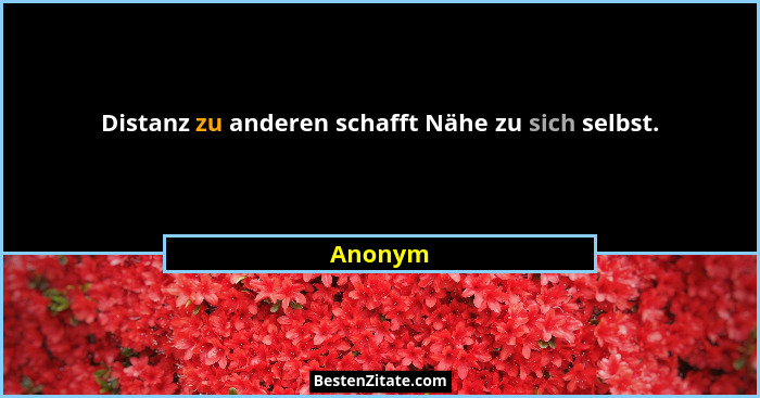 Distanz zu anderen schafft Nähe zu sich selbst.... - Anonym