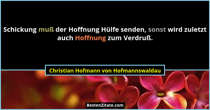 Schickung muß der Hoffnung Hülfe senden, sonst wird zuletzt auch Hoffnung zum Verdruß.... - Christian Hofmann von Hofmannswaldau